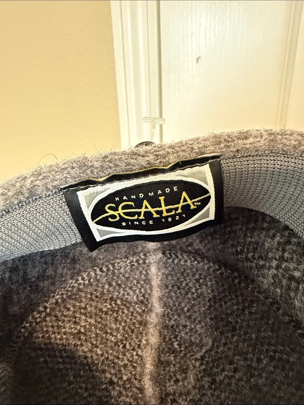 Scala Cadet Wool Visor Hat with Black Geometric Pattern